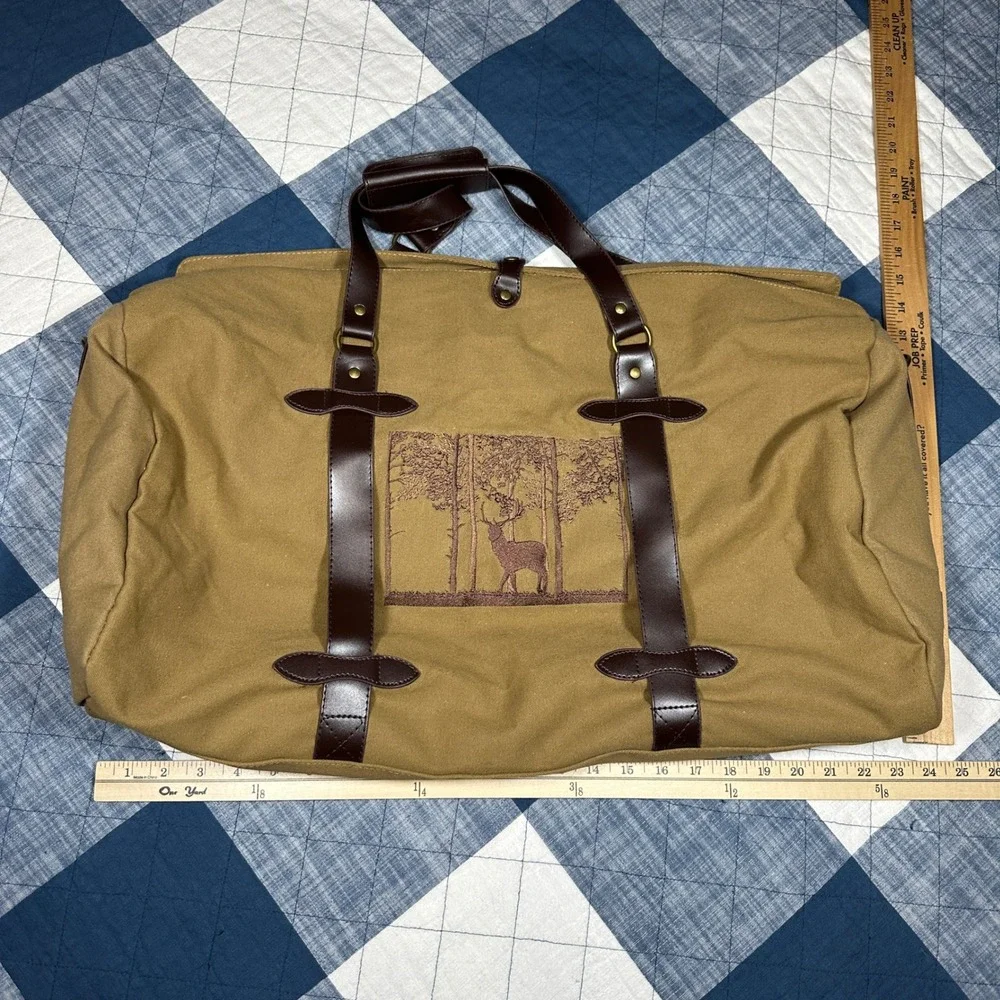 Woodland Creek Canvas Duffel Bag Tan Khaki Embroidered Deer Weekend Travel Bag